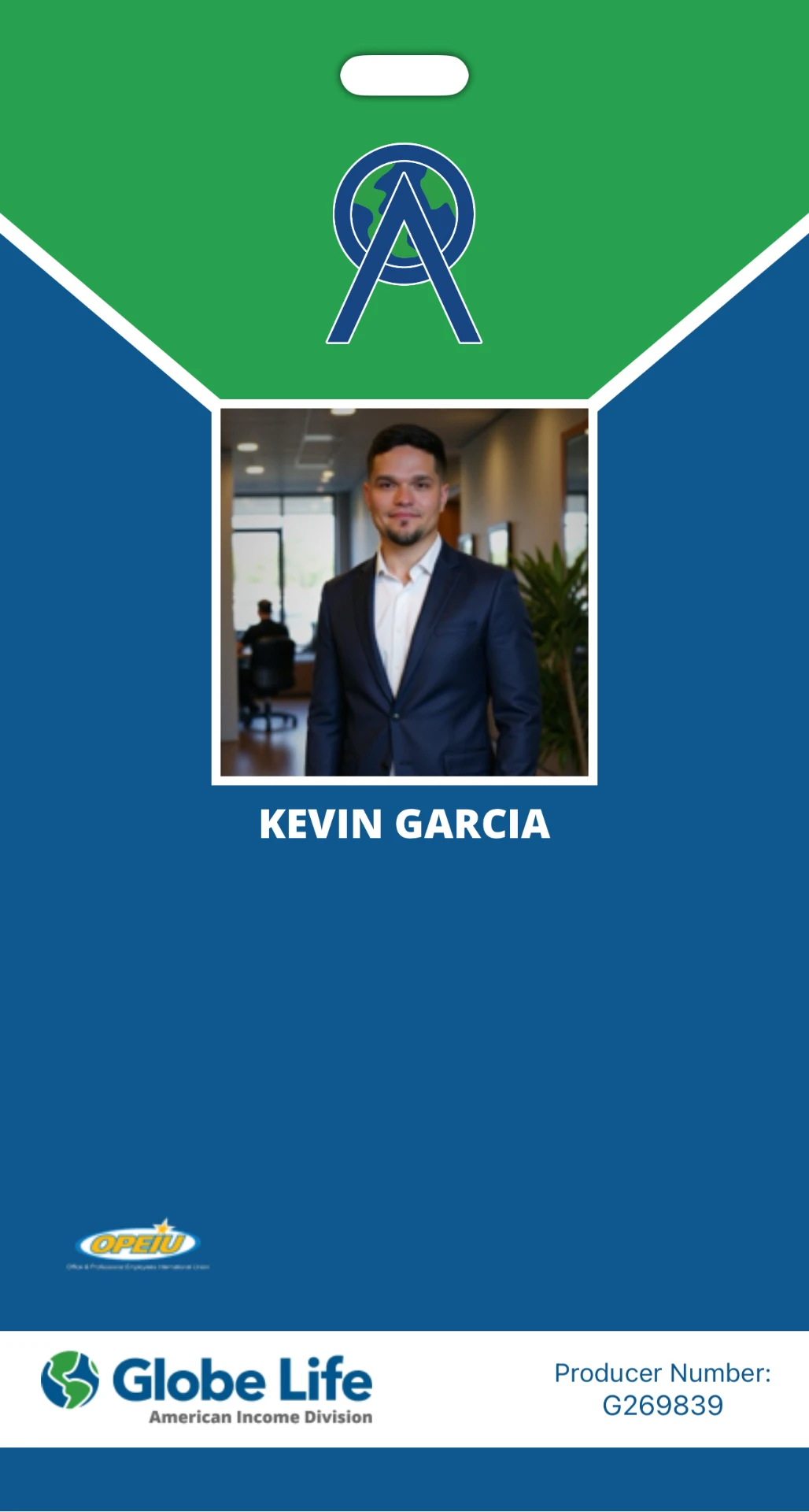 KEVIN GARCIA — Benefits Representative, Globe Life American Income Division ID badge